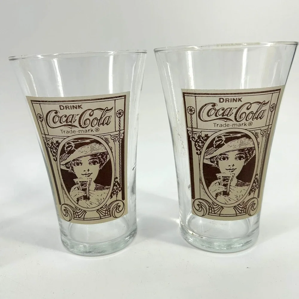 Set of 4 Coca-Cola 16oz Victorian Lady Flair Glasses Turn of the Century Glasses